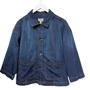 LOGO Lori Goldstein Denim Jacket Size 10 Crop Jean Jacket Blue Casual Utility